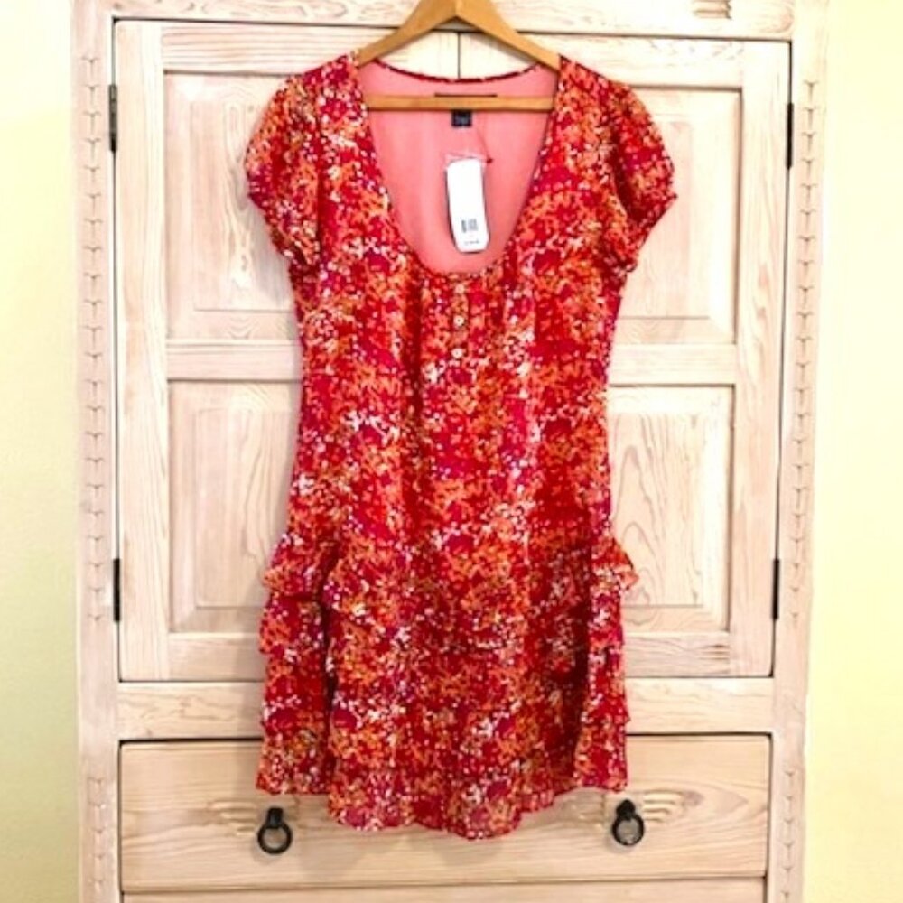 NWT French Connection Floral Minidress Tiered Skirt with Ruffles Semi Sheer …